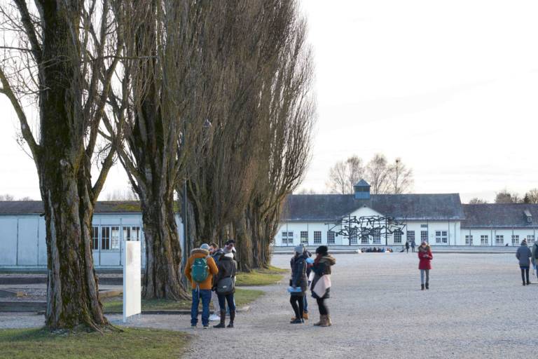 Service building in the Dachau concentration camp memorial site in the vicinity of Munich.