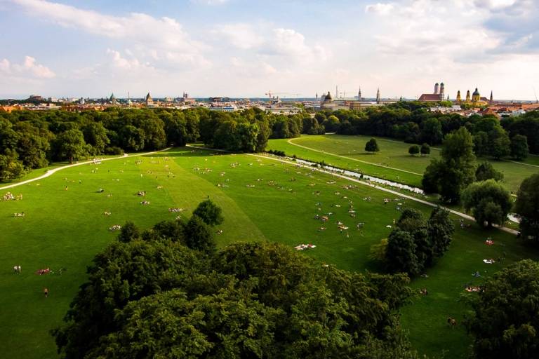 The Englische Garten in Munich taken from above with a drone.