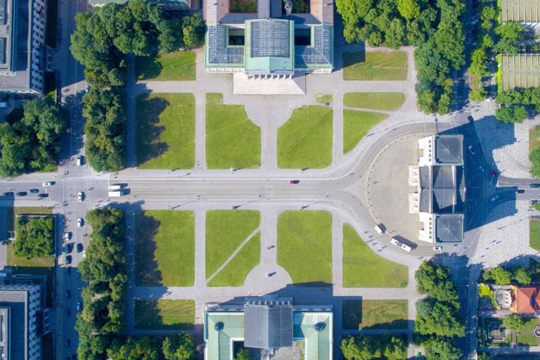 The Königsplatz in Munich photopgraphed from above with a drone