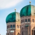 The towers of the Frauenkirche in Munich photographed from the air.
