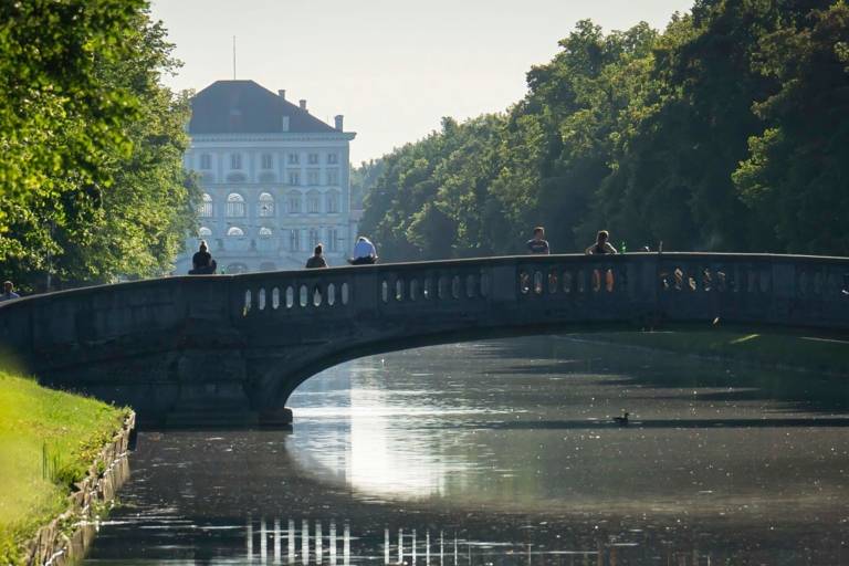 View of Nymphenburg Palace across the canal and its bridge.